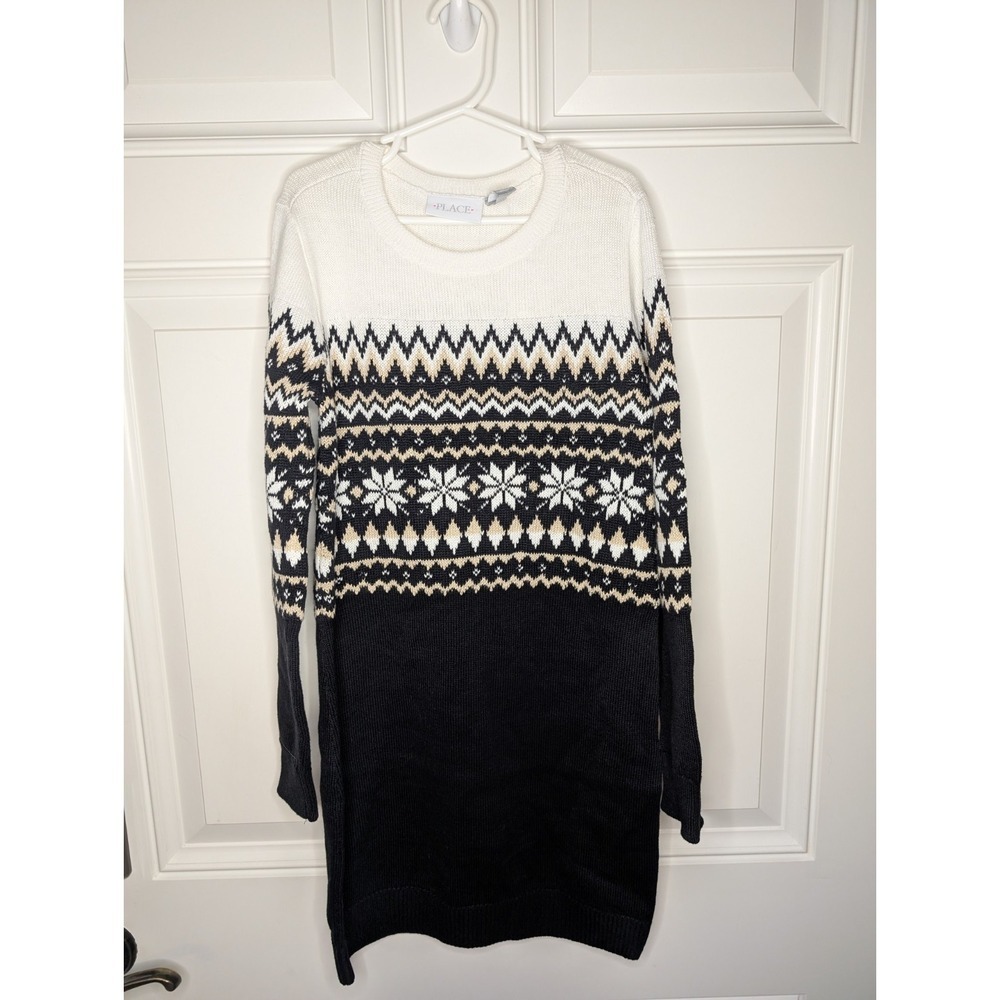 The Children's Place Girls Snowflake Fairisle Sweater Dress Black Size M 7/8 NEW - Picture 4 of 7